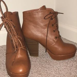 Orangish tan platform boots?